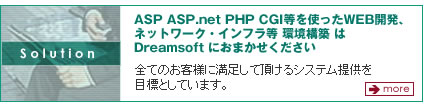 ASPASP.netPHPCGI等を使ったWEB開発、ネットワーク・インフラ等環境構築はDreamsoftにおまかせください